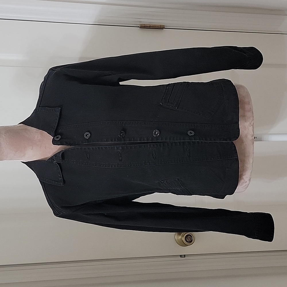 Chico's Platinum Size 1 (M-8) Black Denim Button Front Jacket, EUC